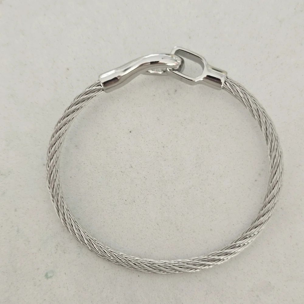 NEW 18KGP Silver-Tone Stainless Steel Cable Bracelet with Hook Clasp